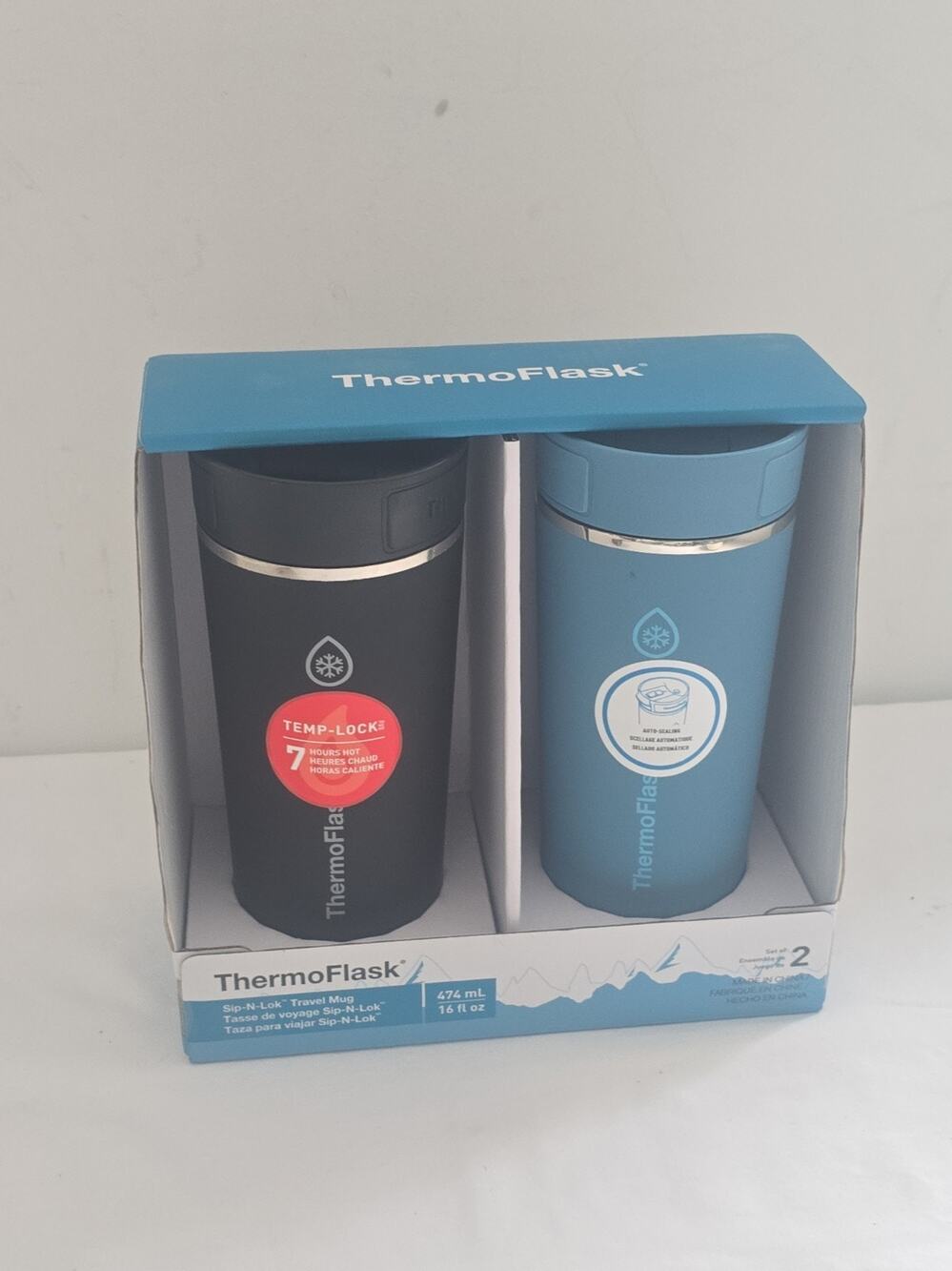 ThermoFlask 16oz. Coffee Travel Mug with Sip-N-Lock Lid, 2-pack Red and Black